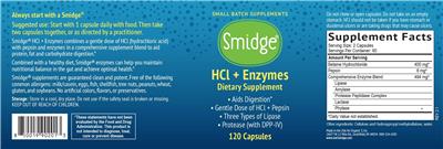 Smidge HCl + Enzymes source label used in the packaging illustration