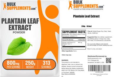 BulkSupplements.com Plantain Leaf Extract Powder 800 mg product packaging