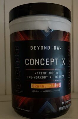 GNC Beyond Raw Concept X Orange Mango source label used in the packaging illustration