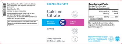 Cooper Complete Calcium Citrate 500 mg source label used in the packaging illustration