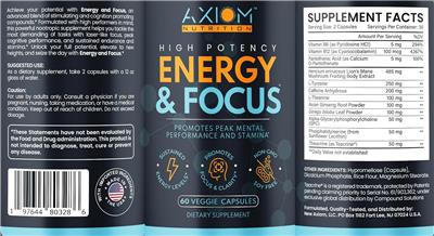 Axiom Nutrition Energy & Focus source label used in the packaging illustration