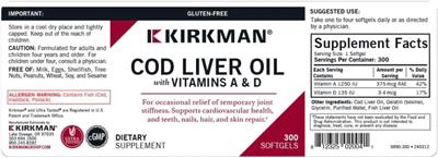 Kirkman Cod Liver Oil with Vitamins A & D source label used in the packaging illustration