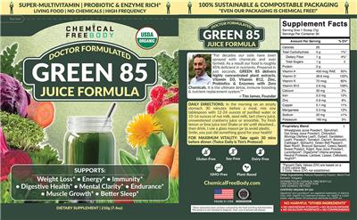 Chemical Free Body Green 85 source label used in the packaging illustration