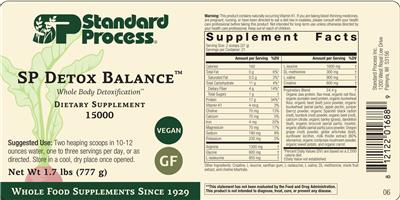 SP Standard Process SP Detox Balance source label used in the packaging illustration