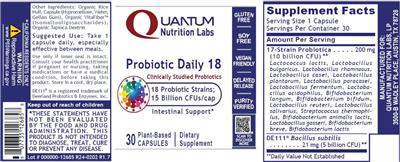 Quantum Nutrition Labs Probiotic Daily 18 source label used in the packaging illustration