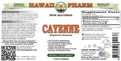 Hawaii Pharm Cayenne Non-Alcohol product packaging