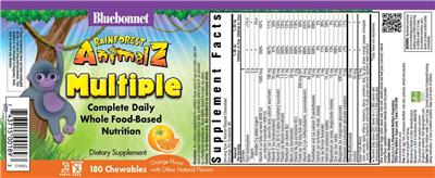 Bluebonnet Rainforest Animalz Multiple Orange Flavor source label used in the packaging illustration