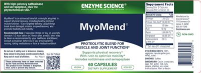 Enzyme Science MyoMend source label used in the packaging illustration