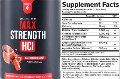 INNOSUPPS Max Strength HCl Watermelon Candy source label used in the packaging illustration