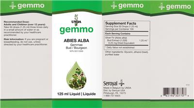 UNDA Gemmo Abies Alba source label used in the packaging illustration