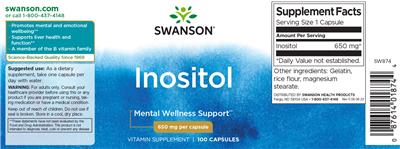 Swanson Inositol 650 mg source label used in the packaging illustration