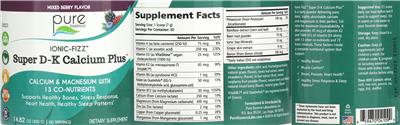 Pure Essence Ionic-Fizz Super D-K Calcium Plus Mixed Berry Flavor source label used in the packaging illustration