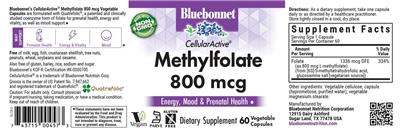 Bluebonnet CellularActive Methylfolate 800 mcg source label used in the packaging illustration