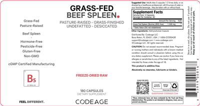 Codeage Grass-Fed Beef Spleen source label used in the packaging illustration
