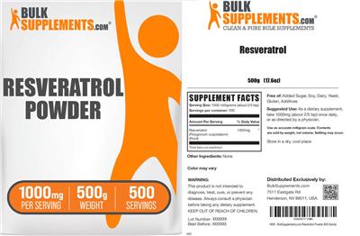 BulkSupplements.com Resveratrol Powder 1000 mg product packaging