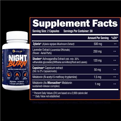 Alpha Lion Night Burn source label used in the packaging illustration