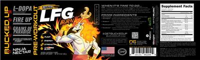 Bucked Up LFG Burn Ninja Nectar source label used in the packaging illustration