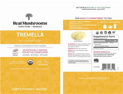 Real Mushrooms Tremella Powder source label used in the packaging illustration