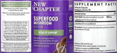 New Chapter Superfood Mushroom Reishi source label used in the packaging illustration