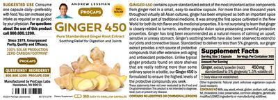 ProCaps Ginger 450 source label used in the packaging illustration