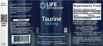 Life Extension Taurine 1000 mg product packaging