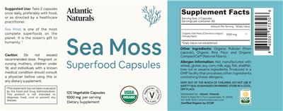Atlantic Naturals Sea Moss Superfood Capsules source label used in the packaging illustration