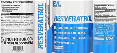 Evlution Nutrition Resveratrol 250 mg source label used in the packaging illustration