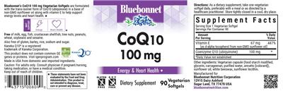 Bluebonnet CoQ10 100 mg source label used in the packaging illustration