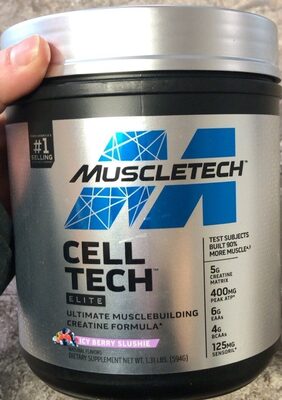 MuscleTech Cell-Tech Elite Icy Berry Slushie source label used in the packaging illustration