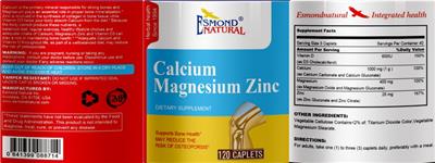 Esmond Natural Calcium Magnesium Zinc source label used in the packaging illustration