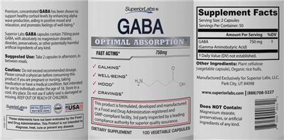 SuperiorLabs GABA 750 mg source label used in the packaging illustration
