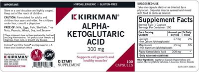 Kirkman Alpha Ketoglutaric Acid 300 mg source label used in the packaging illustration