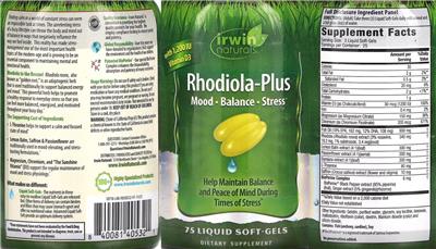 Irwin Naturals Rhodiola-Plus source label used in the packaging illustration