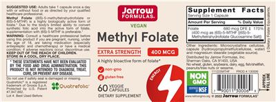 Jarrow Formulas Methyl Folate 400 mcg source label used in the packaging illustration