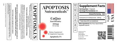 APOPTOSIS Nutraceuticals CoQ10 200mg source label used in the packaging illustration