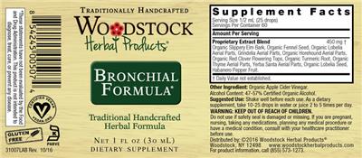 Woodstock Herbal Products Bronchial Formula source label used in the packaging illustration