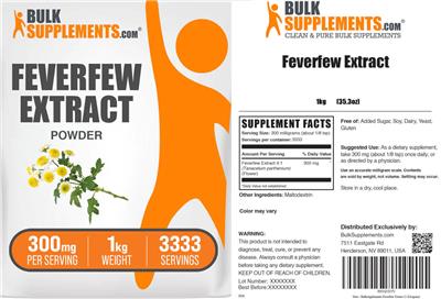 BulkSupplements.com Feverfew Extract Powder 300 mg product packaging