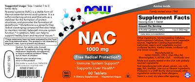 NOW NAC 1000 mg source label used in the packaging illustration