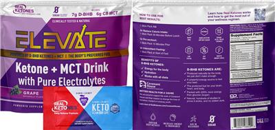 Real Ketones Elevate Grape source label used in the packaging illustration