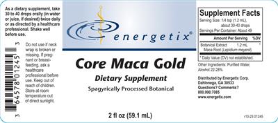 Energetix Core Maca Gold source label used in the packaging illustration