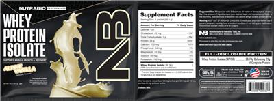 NutraBio Performance Whey Protein Isolate Alpine Vanilla source label used in the packaging illustration