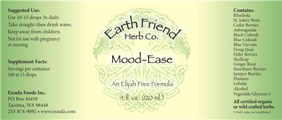 Earth Friend Herb Co. Mood-Ease source label used in the packaging illustration