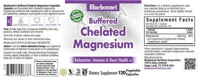 Bluebonnet Buffered Chelated Magnesium source label used in the packaging illustration