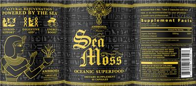 Ambrosia Collective Sea Moss source label used in the packaging illustration