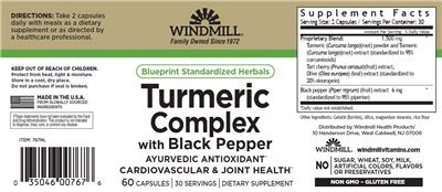 Windmill Turmeric Complex with Black Pepper source label used in the packaging illustration