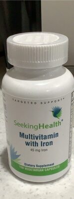 Seeking Health Multivitamin with Iron 45 mg source label used in the packaging illustration