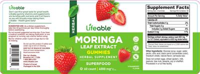 Lifeable Moringa Leaf Extract Gummies Strawberry Flavor source label used in the packaging illustration