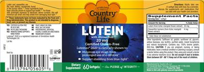 Country Life Lutein 20 mg with Zeaxanthin product packaging