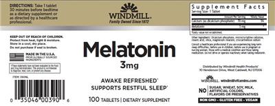 Windmill Melatonin 3 mg source label used in the packaging illustration