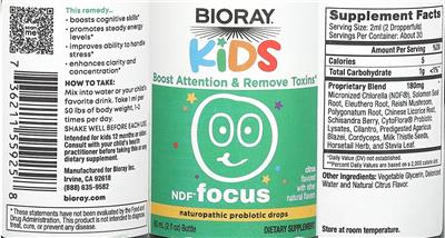 Bioray Kids NDF Focus Citrus source label used in the packaging illustration